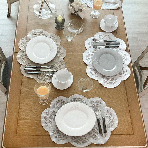 [6월상반기결산SALE] 블랑슈아 라비 플로럴 면 레이스 테이블 식탁 플레이스 매트(3컬러) 50x35