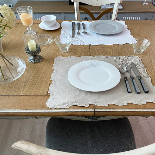 [6월상반기결산SALE] 블랑슈아 BB 사각 면 레이스 테이블 식탁 플레이스 매트(3컬러) 50x35